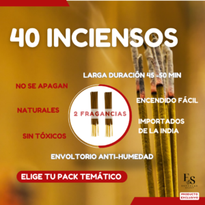 40 Varillas de Inciensos Natural de Larga Duración + Porta-Incienso para 2 Sahumerios Simultáneos Exclusivo. Fragancias Temáticas