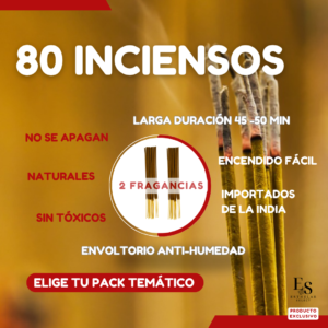 80 Varillas de Incienso Natural Temáticos: Placeres - Sahumerios de Larga Duración (50 min) sin Tóxicos de la India con envoltura Anti-Humedad