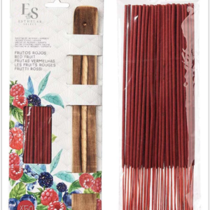 Kit de 50 Varillas de Incienso Natural de Frutos Rojos + Quemador de Madera para Sahumerio Limpieza Energética de Larga Duración (50 min)
